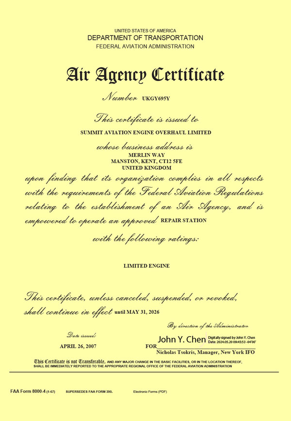 FAA Certificate 2024